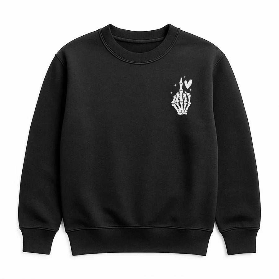 Skeleton Middle Finger Sweatshirt | Funny Sarcastic Pocket Print Graphic | 100% Cotton Comfort Tee | Edgy Goth Aesthetic Gift for Her