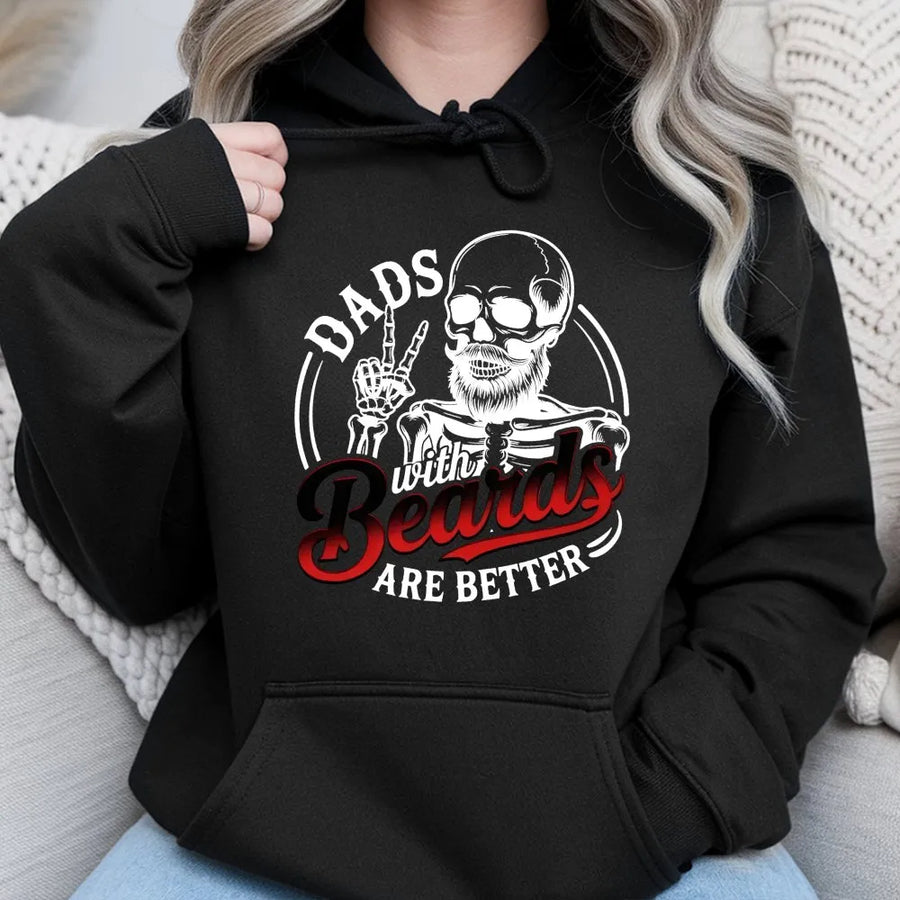Dads With Beards Are Better Hoodie | Funny Skeleton Bearded Dad Graphic | Premium Cotton Blend | Best Gift For Father's Day 2026 & Bearded Men
