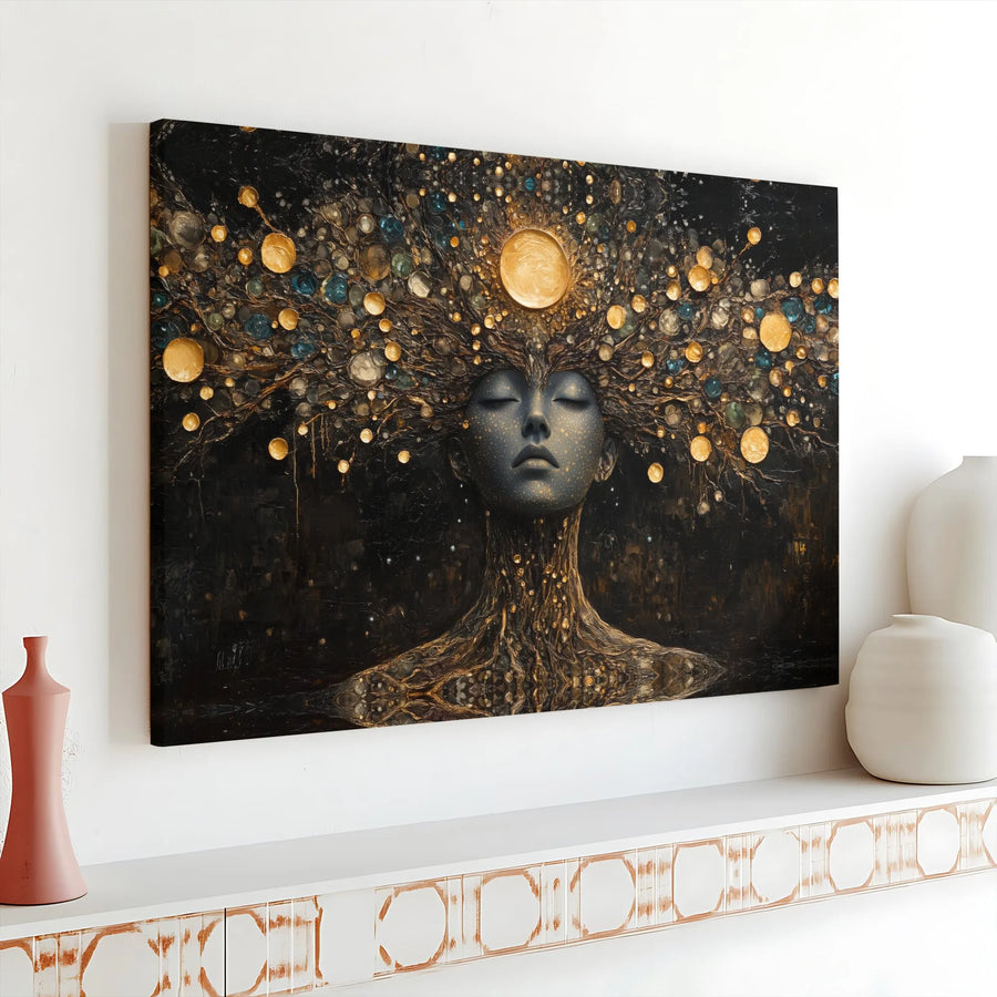 Cosmic Goddess Canvas Art | Surreal Tree of Life Wall Decor | Gallery Wrapped Premium Print | Boho Spiritual Gift for Her