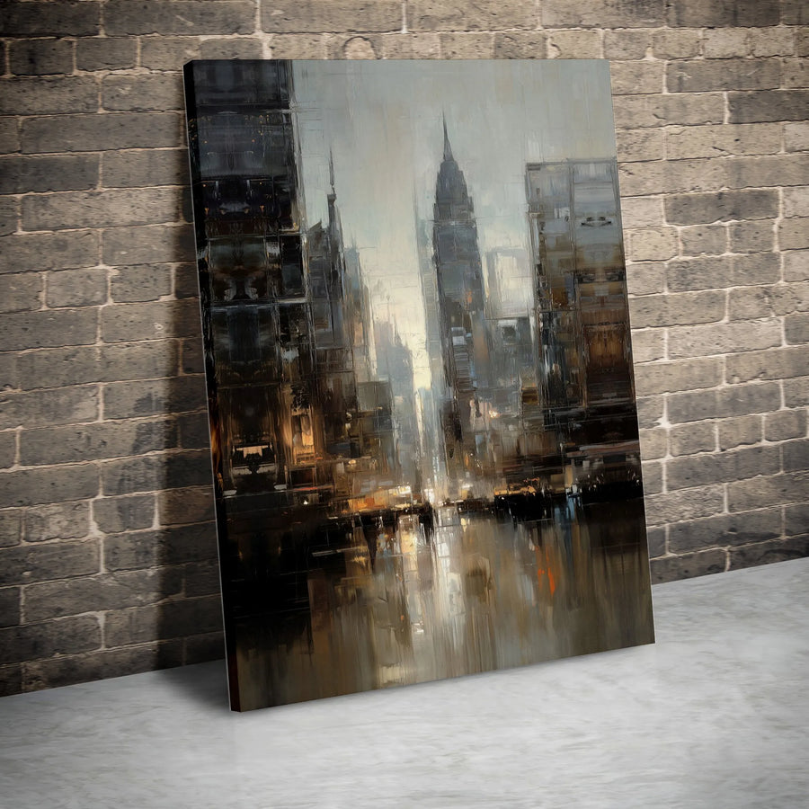 Abstract City Skyline Canvas Art | Moody Urban Dusk Impressionist Print | Premium Gallery Wrapped Wall Decor | Sophisticated Office & Home Gift