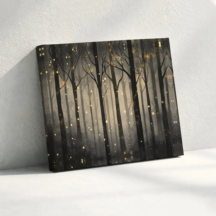 Enchanted Forest Canvas Wall Art | Misty Woods with Glowing Orbs | Premium Gallery Wrapped Canvas | Modern Living Room Decor Gift