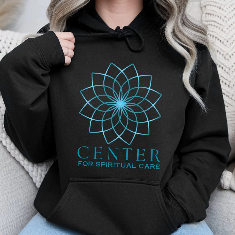 Spiritual Care Hoodie | Geometric Lotus Mandala Logo | Soft Cotton Blend Pullover | Wellness Gift for Yoga & Meditation