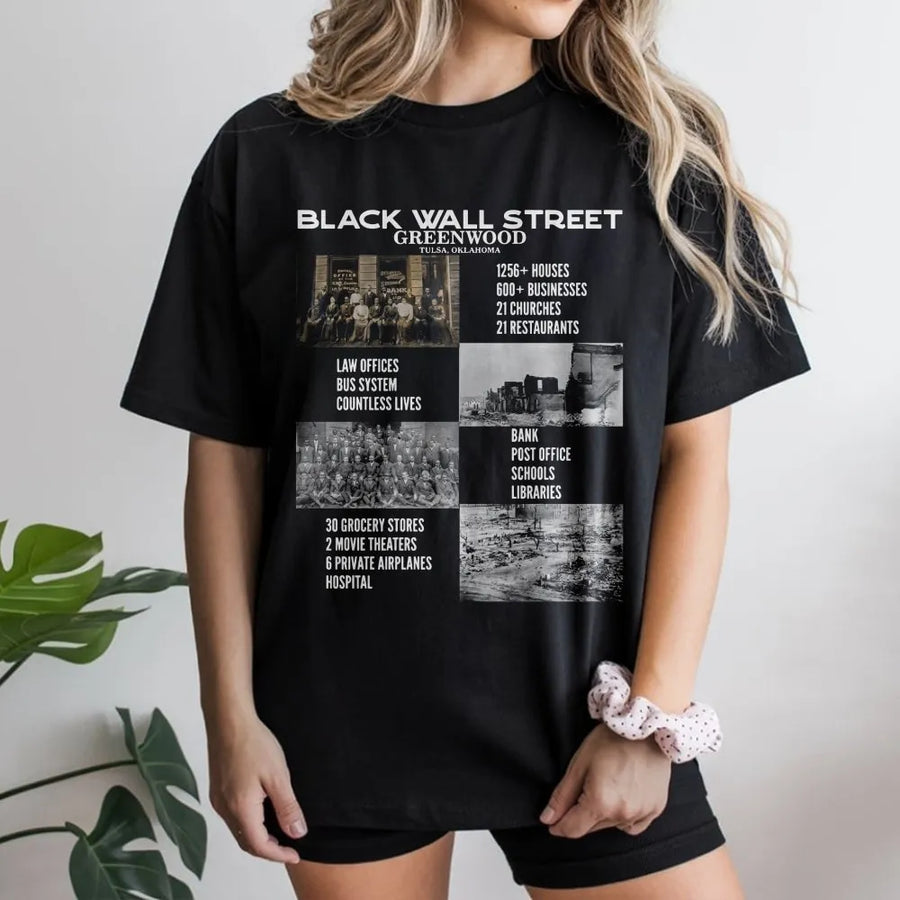 Black Wall Street T-Shirt | Greenwood Tulsa History Graphic | 100% Cotton Premium Tee | African American Heritage Gift for Men and Women