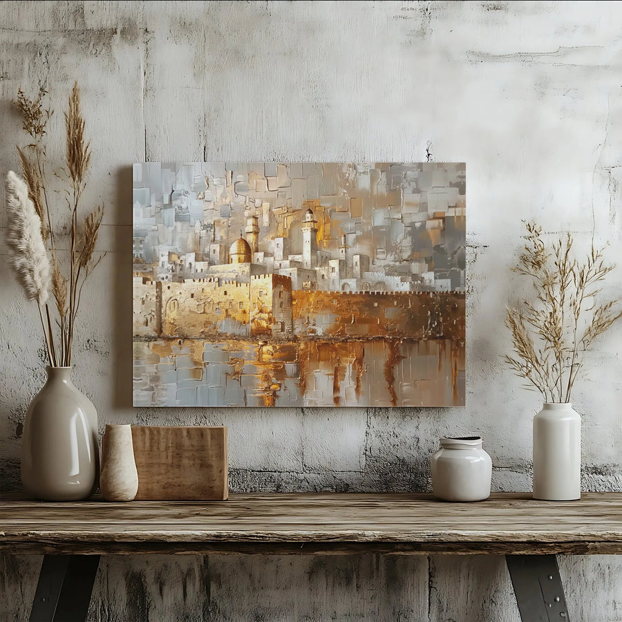 Jerusalem Old City Canvas Wall Art | Abstract Golden Dome Landscape | 1.25 Inch Gallery Wrap | Premium Home Decor Gift