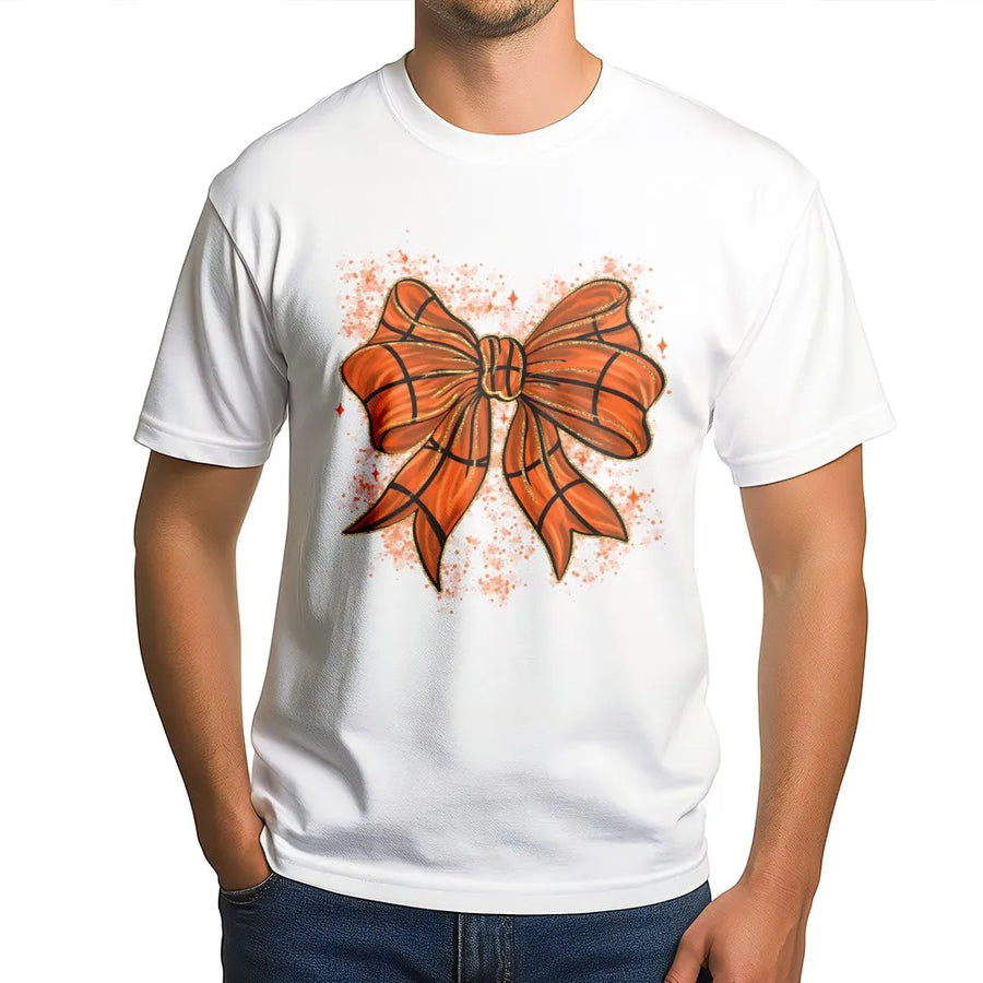 Basketball Bow T-Shirt | Coquette Aesthetic Graphic Print | 100% Cotton Premium Tee | Trendy Sport Mom Gift for Game Day