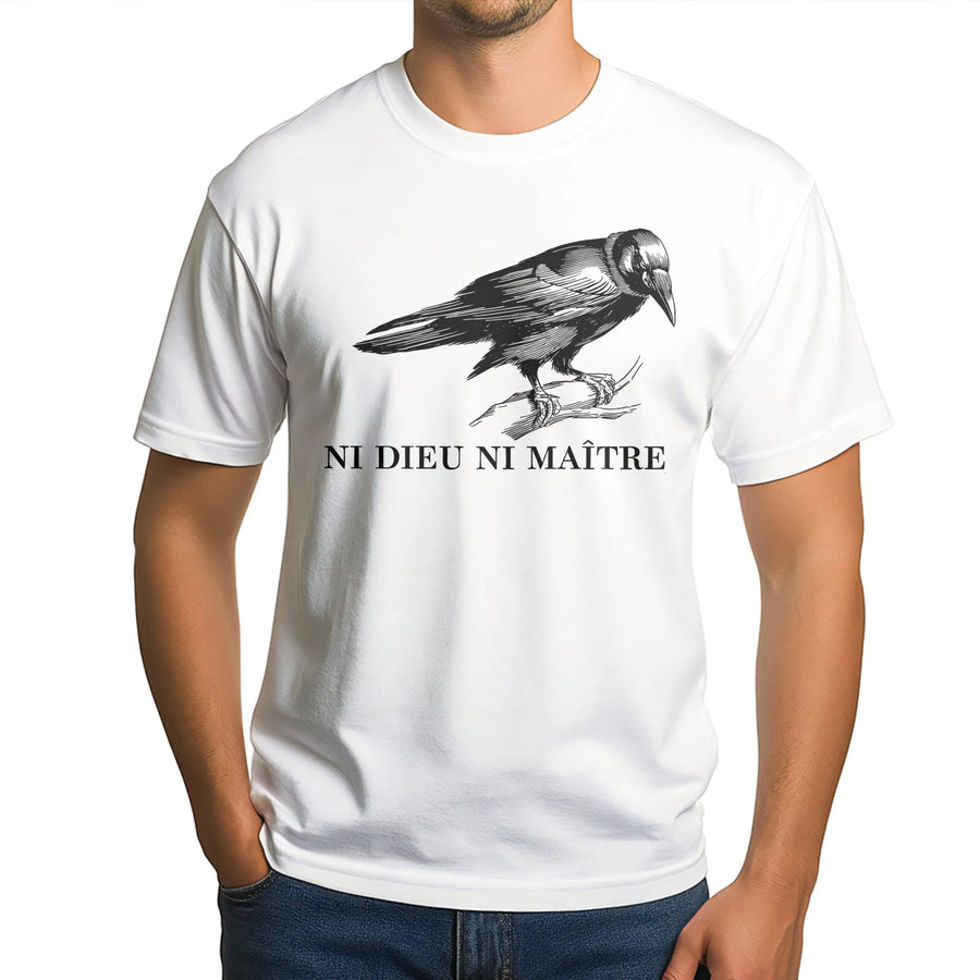 Ni Dieu Ni Maitre T-Shirt | Vintage Crow Graphic Design | Premium Cotton Anarchist Apparel | Anti-Authoritarian Gift for Leftist Activist