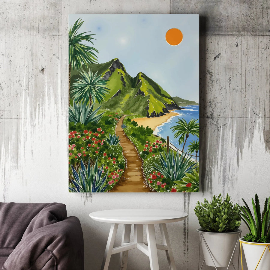 Tropical Beach Wall Art | Scenic Coastal Path Painting | Premium Fade-Resistant Canvas | Boho Coastal Living Room Decor Gift