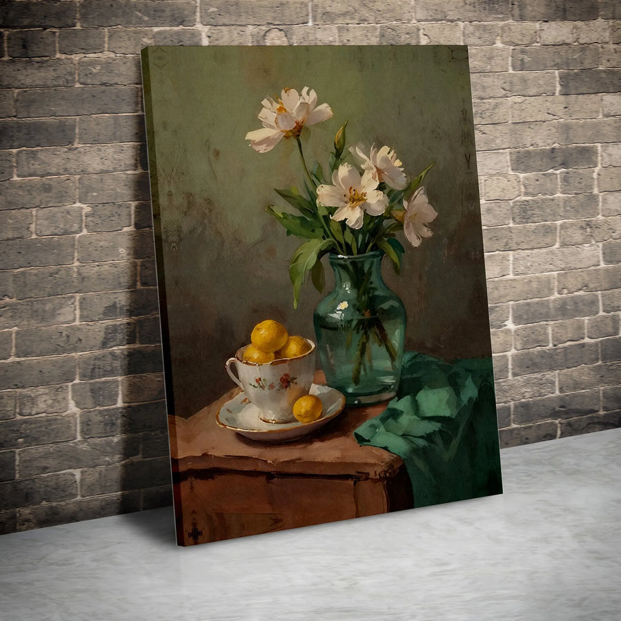 Vintage Floral Still Life Canvas Art | Classic Oil Painting Reproduction | Premium Thick Gallery Wrap Canvas | Dark Academia Wall Decor Gift