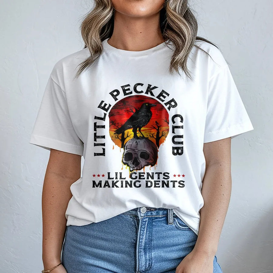 Little Pecker Club T-Shirt | Raven and Skull Graphic Design | Premium Soft Cotton | Edgy Streetwear Gift for Men and Women