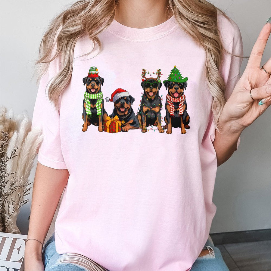 Rottweiler Christmas T-Shirt | Festive Dog Mom Holiday Graphic Tee | 100% Cotton Premium Gift | Unisex Dog Lover Apparel