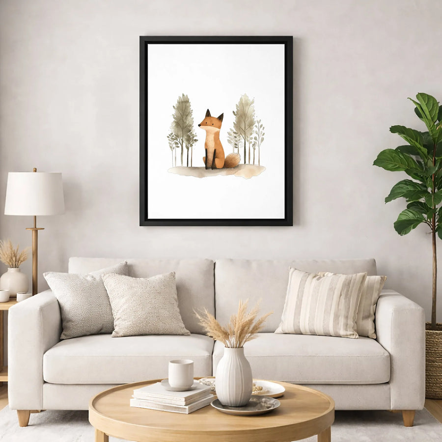 Watercolor Fox Canvas Art | Cute Woodland Animal Nursery Wall Decor | Premium 1.25" Gallery Wrap | Forest Animal Gift for Kids Bedroom