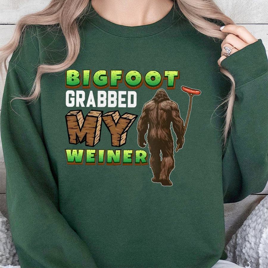 Bigfoot Grabbed My Weiner Sweatshirt | Funny Camping Sasquatch Graphic | Premium Cotton Blend | Humorous Gift For Campers And Outdoorsmen
