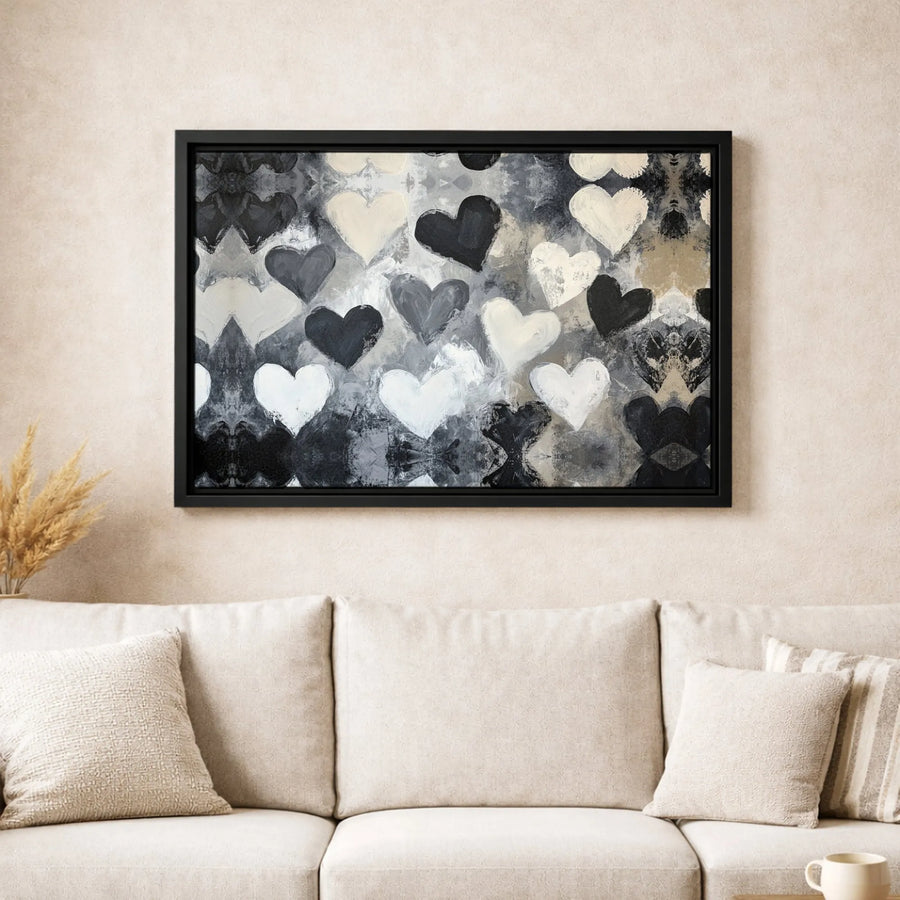 Abstract Heart Canvas Wall Art | Monochrome Black and White Painted Design | Premium Gallery-Wrapped Print | Minimalist Home Decor Gift