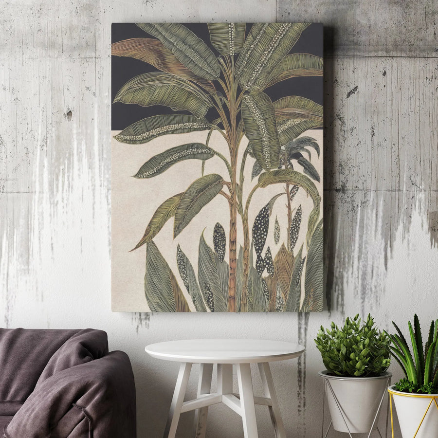 Vintage Botanical Canvas Wall Art | Tropical Banana Leaf Illustration | Premium Gallery Wrapped Print | Modern Minimalist Home Decor Gift