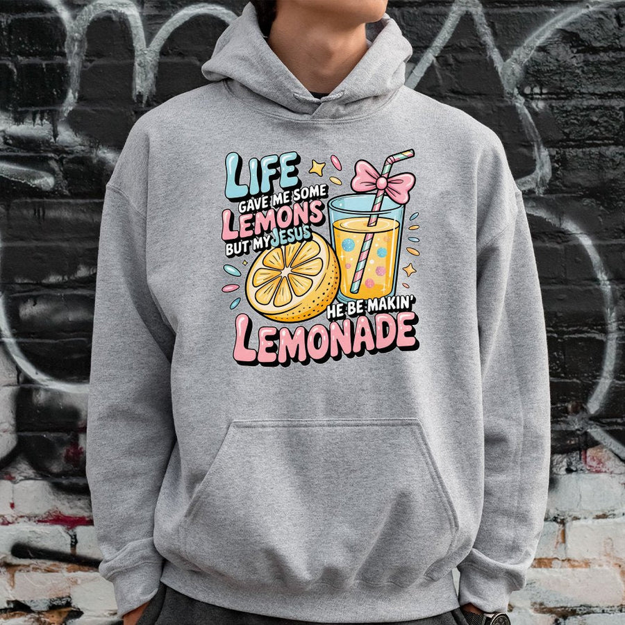 Jesus Lemonade Hoodie | Christian Faith Graphic Pullover | Premium Cotton-Poly Blend | Cute Religious Gift for Women and Men