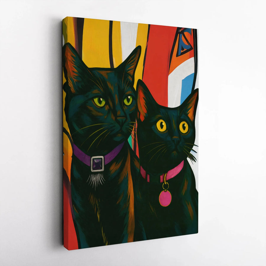 Black Cat Wall Art | Vibrant Pop Art Style Painting | 1.25 Inch Gallery Wrap Canvas | Unique Gift for Cat Lovers and Pet Owners