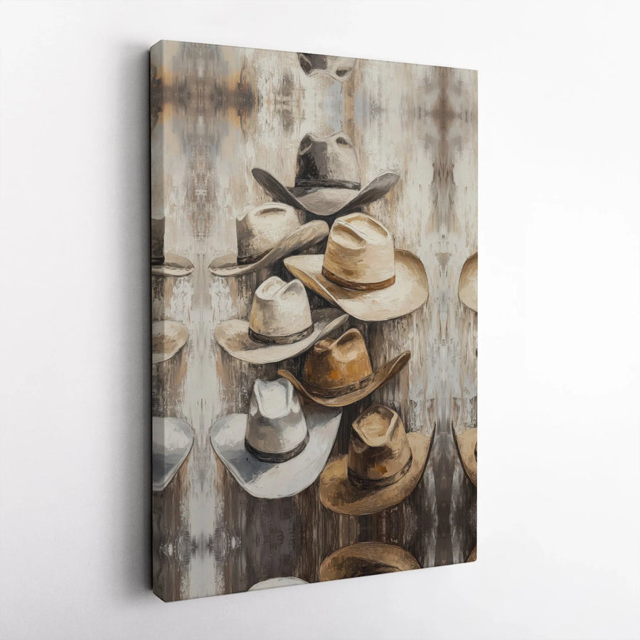 Cowboy Hat Canvas Wall Art | Rustic Hat Collection Painting | Premium Gallery Wrapped Canvas | Western Home Decor Gift for Him