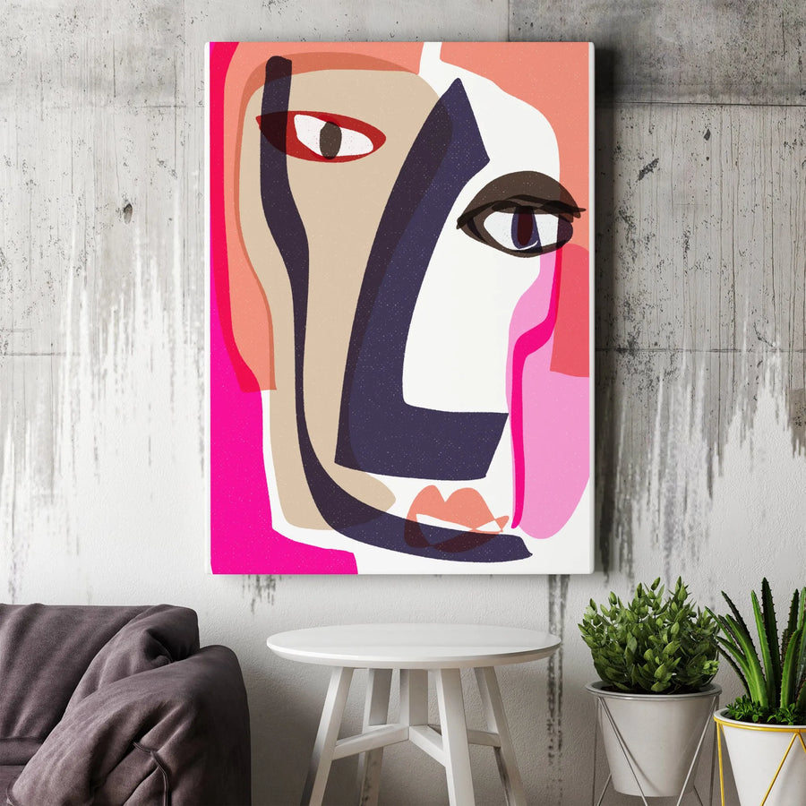 Abstract Face Vertical Canvas | Modern Cubist Portrait Art | Premium Gallery Wrapped Print | Modern Home Decor Gift