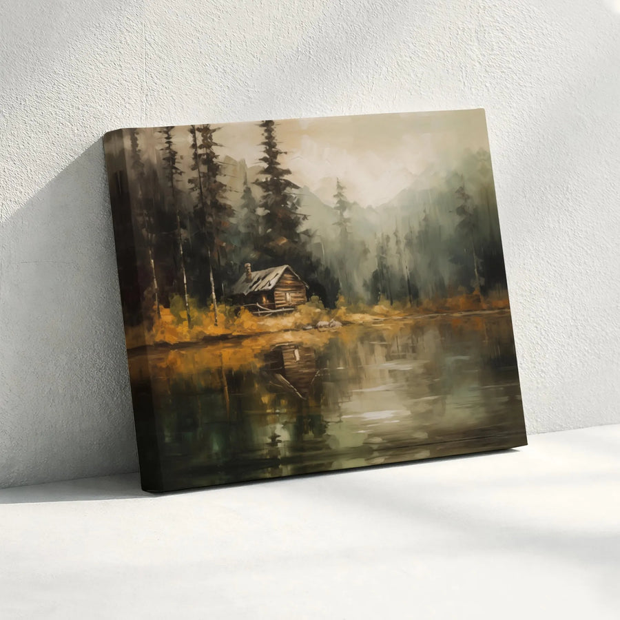 Rustic Cabin Wall Art | Misty Lake Forest Landscape Canvas | Premium 1.25-Inch Gallery Wrap | Nature-Inspired Home Decor for Cabin Owners