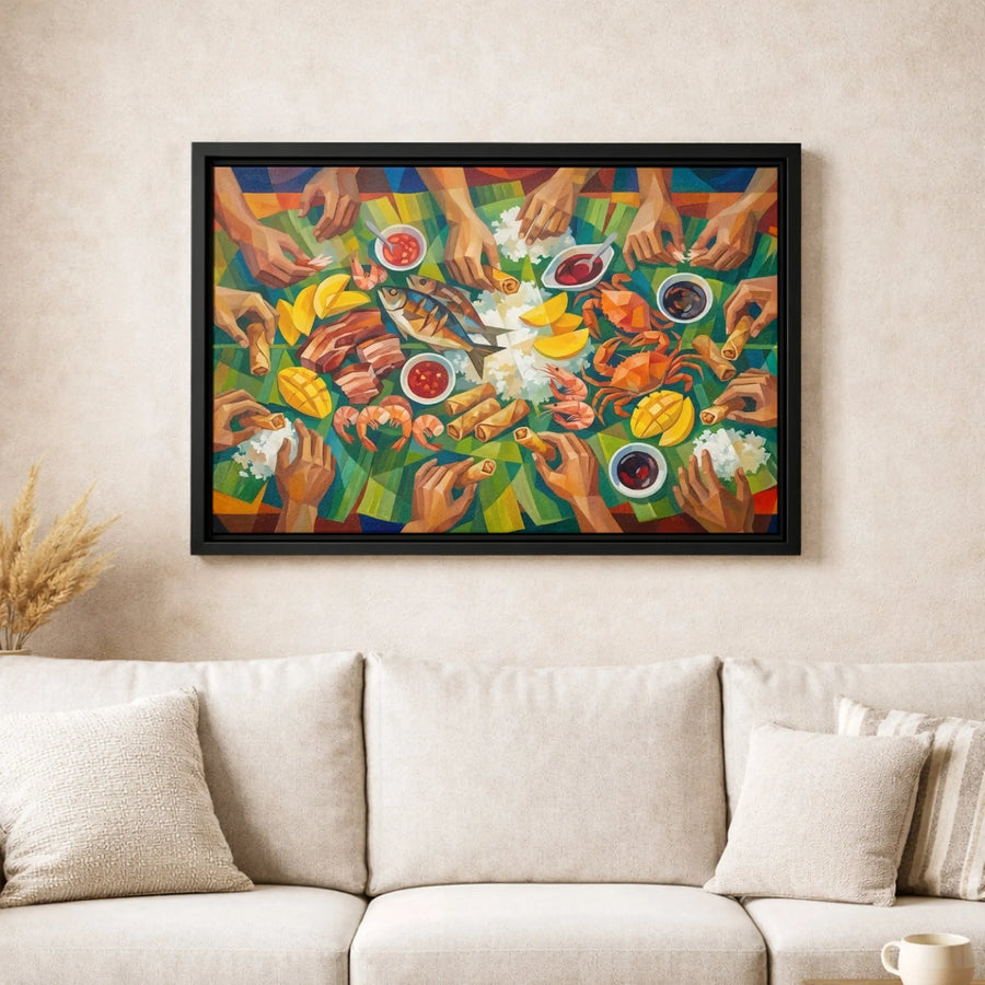 Kamayan Boodle Fight Canvas Print | Cubist Filipino Feast Wall Art | Premium 1.25" Gallery Wrap | Gift for Foodies & Pinoy Kitchen Decor