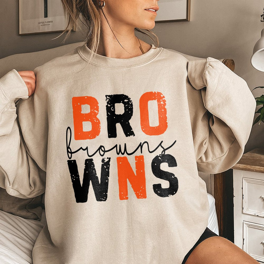 Bro Browns Wns Cleveland Browns Stacked Text Sweatshirt