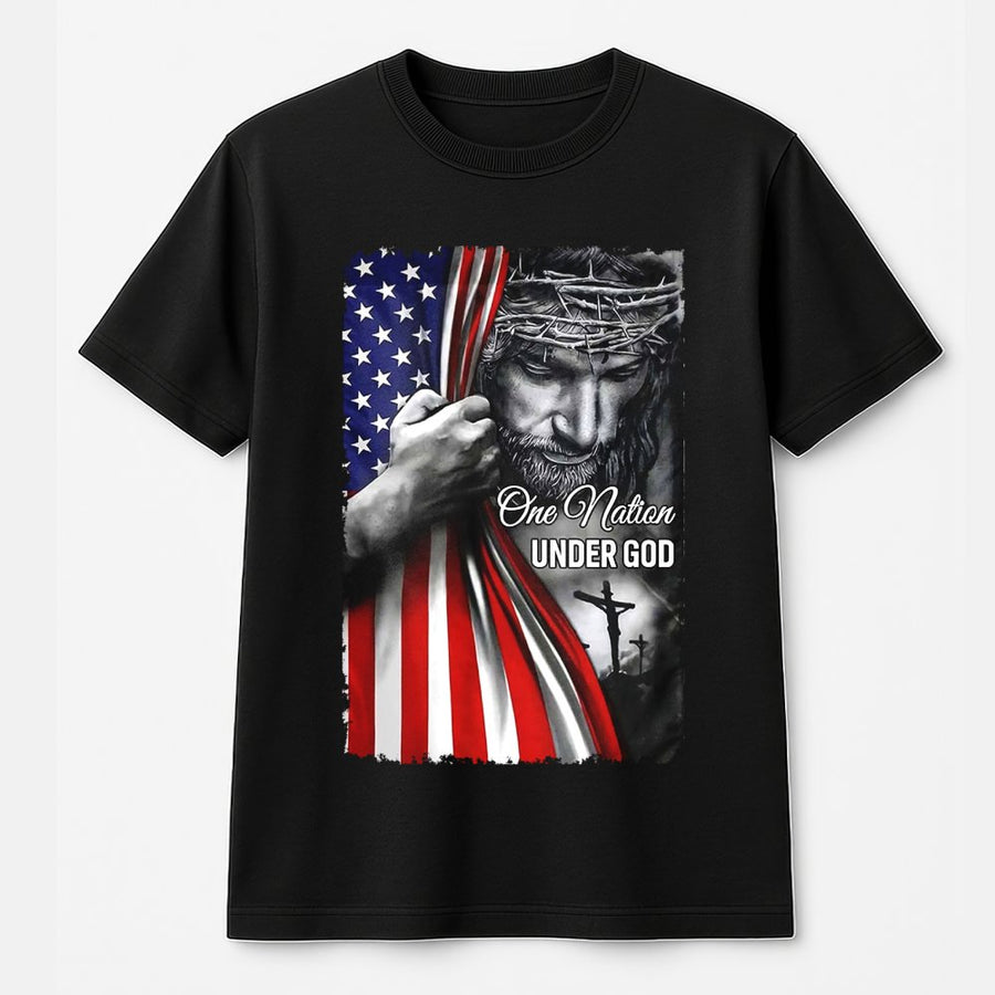 One Nation Under God T-Shirt | Patriotic American Flag & Jesus Design | Premium 100% Cotton | Christian Apparel Gift for Men and Women