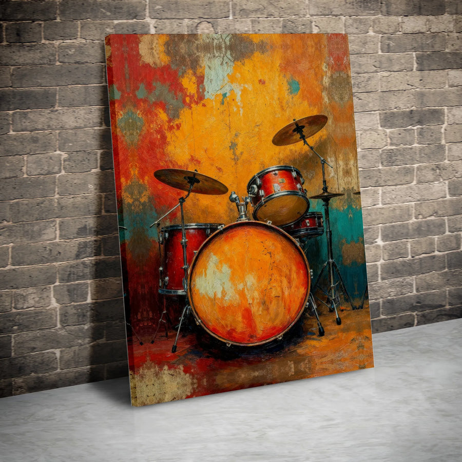 Drum Set Canvas Wall Art | Abstract Drum Kit Painting Print | Premium 1.25" Thick Canvas | Music Room Decor Gift for Musician