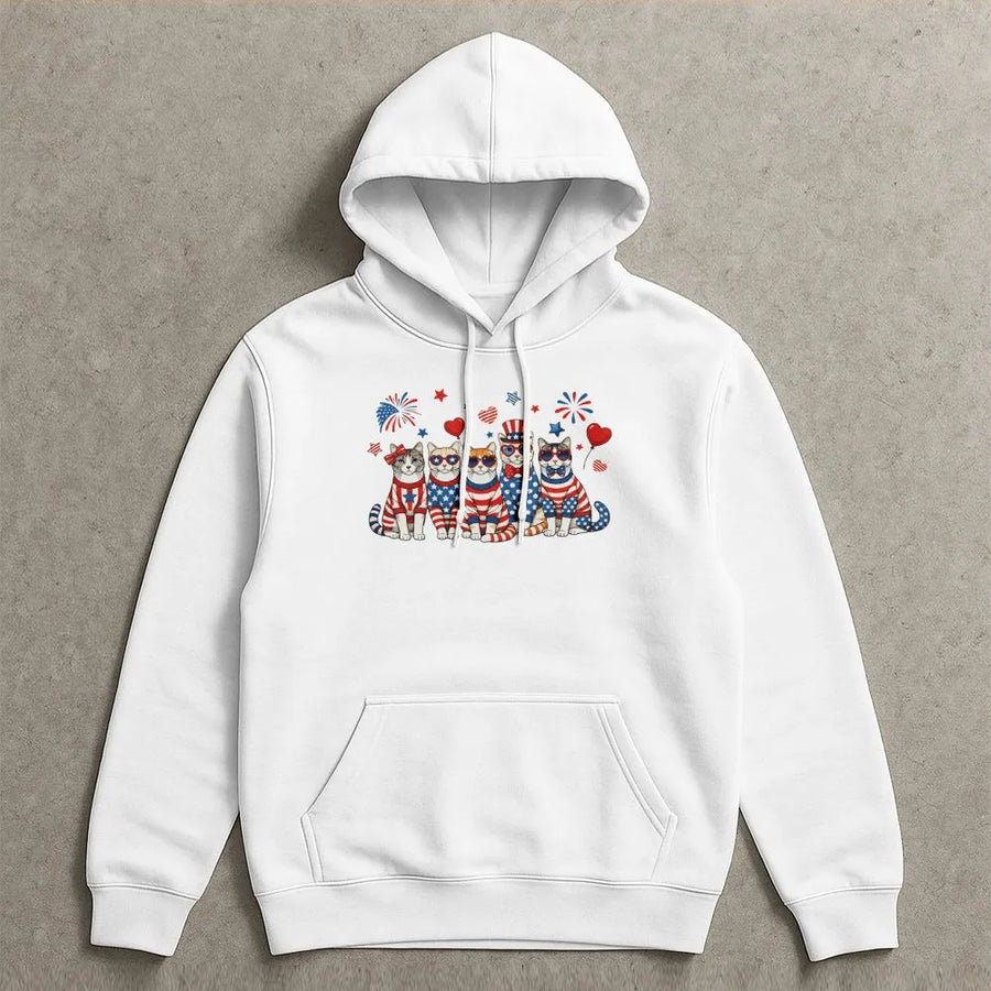 Patriotic Cat Hoodie | Funny American Flag Kittens Graphic | Soft Cotton Blend Crewneck | Fourth of July Gift for Cat Lover