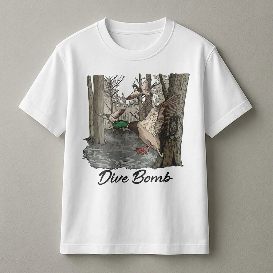 Duck Hunting T-Shirt | Dive Bomb Mallard Graphic Tee | Soft Cotton Unisex Shirt | Gift for Hunter & Outdoorsman
