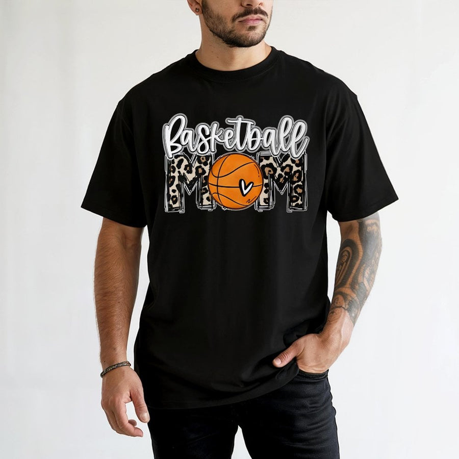 Basketball Mom T-Shirt | Leopard Print Graphic Tee | Premium 100% Cotton | Sports Fan Mother's Day 2026 Gift For Basketball Season
