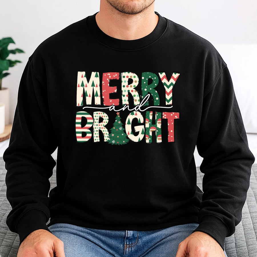 Merry and Bright Sweatshirt | Festive Holiday Tree Graphic | Premium Cotton Blend Comfort | Unisex Christmas Gift for Family and Friends