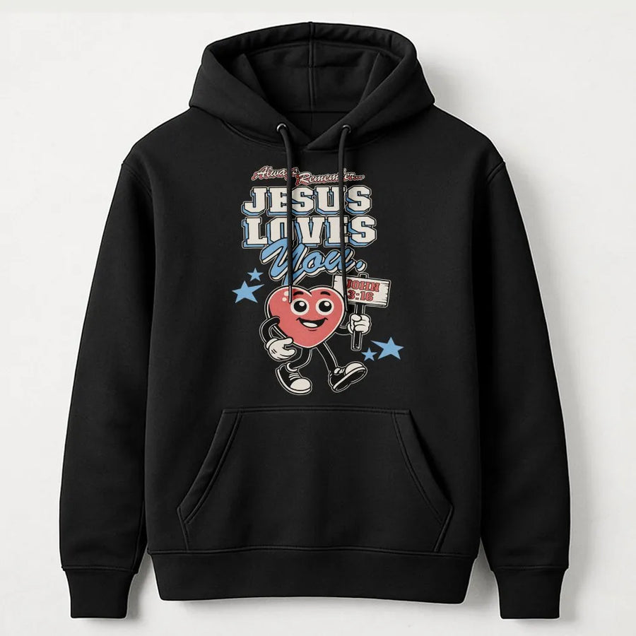 Jesus Loves You Hoodie | Vintage Cartoon Graphic Faith Sweatshirt | Premium Cotton Blend | Christian Gift for Men and Women