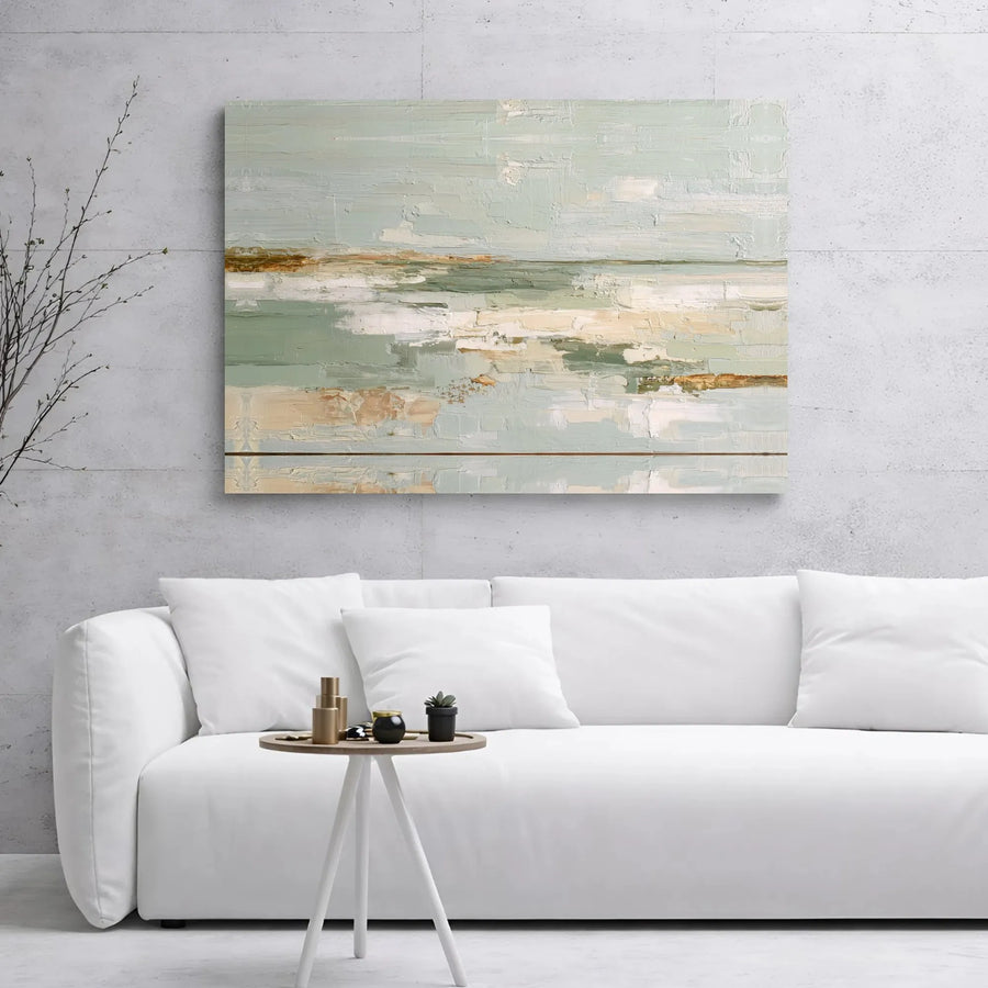 Sage Green Coastal Wall Art | Abstract Seascape Canvas Print | Textured Gallery Wrap Decor | Premium Gift for Beach House Modern Home