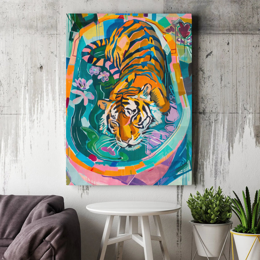 Colorful Tiger Canvas Wall Art | Abstract Floral Animal Painting | Premium 1.25 Inch Gallery Wrap | Modern Home Office Decor Gift