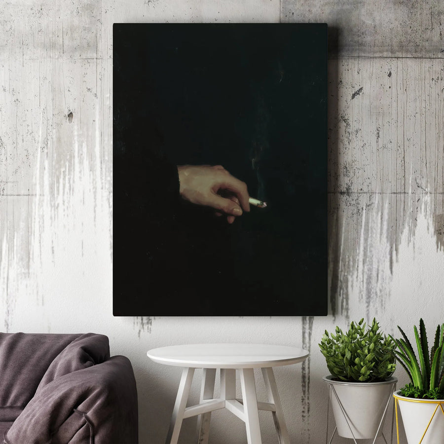 Dark Academia Hand With Cigarette Canvas Art | Moody Aesthetic Wall Decor | Premium 1.25 Inch Gallery Wrap | Gift for Art Lovers
