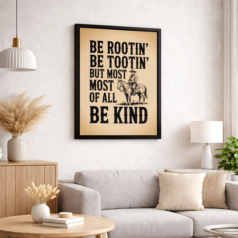 Be Rootin' Be Tootin' Be Kind Canvas Art | Western Cowboy Wall Decor | Gallery-Quality Premium Canvas | Rustic Farmhouse Gift for Country Lovers
