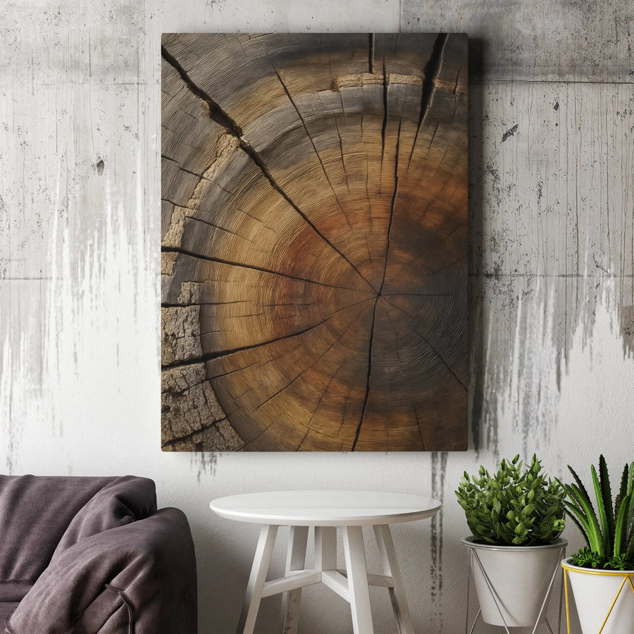 Rustic Tree Ring Canvas Print | Detailed Wood Slice Cross Section | Premium 1.25" Thick Canvas | Gift for Nature Lover Farmhouse Wall Art