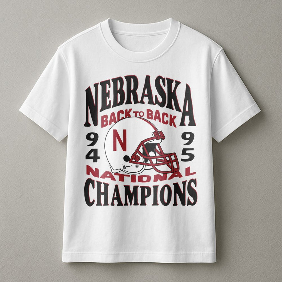Nebraska Back To Back Champs 1994 1995 T-Shirt, Vintage College Football Graphic T-Shirt, Retro National Champions Top For Men Women