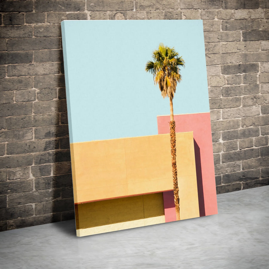 Minimalist Palm Tree Vertical Canvas | Modern Architectural Wall Art | Premium Gallery Wrap Print | Contemporary Home & Office Decor Gift