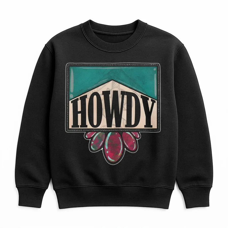 Howdy Western Sweatshirt | Retro Country Rodeo Graphic Design | Premium Cotton Blend Crewneck | Trendy Cowboy Gift For Women And Men