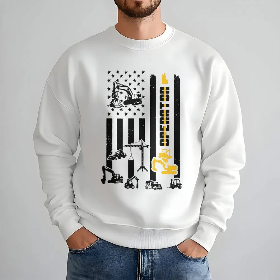 Heavy Equipment Operator Sweatshirt | American Flag Construction Graphic | Premium Cotton Blend | Gift for Construction Worker