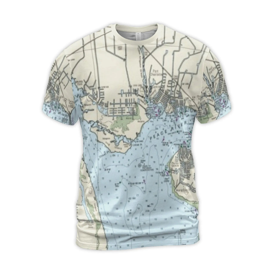 Peace River Nautical Chart T-Shirt | Punta Gorda Port Charlotte Map Print | Premium Polyester Blend | Boating Gift for Sailors and Locals