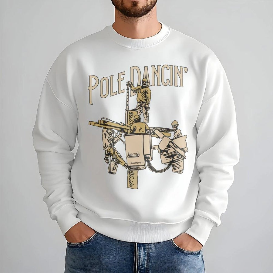 Lineman Sweatshirt | Pole Dancin' Skeleton Humor Design | Premium Cotton Blend | Funny Gift For Electrician & Utility Worker