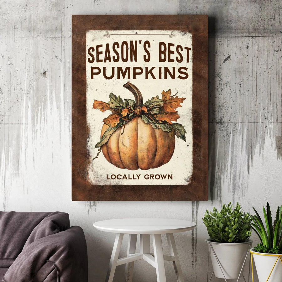 Season's Best Pumpkins Canvas Wall Art | Rustic Fall Farmhouse Decor | Premium Gallery Wrap Print | Autumn Home Harvest Gift