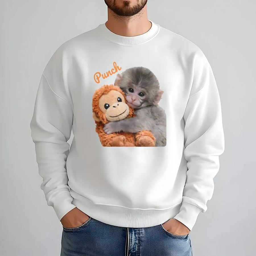 Cute Baby Monkey Sweatshirt | Realistic Animal Hugging Plush Toy Design | Premium Cotton Blend | Funny Graphic Pullover Gift for Animal Lovers