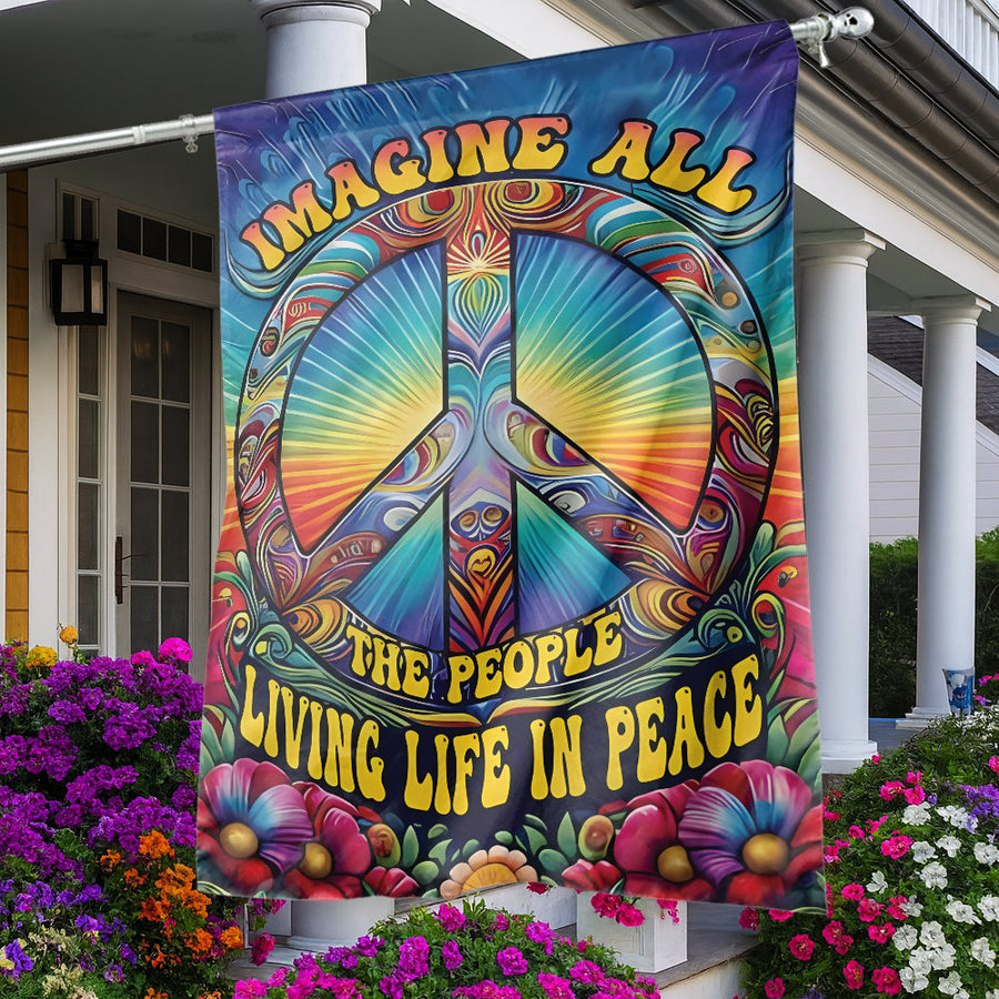 Peace Sign Garden Flag | Retro Hippie Psychedelic Garden Decor | Weather-Resistant Polyester | Gift for Flower Child Home Enthusiasts