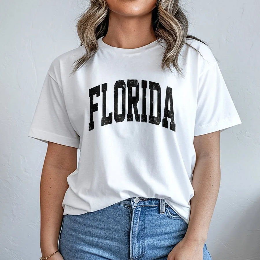 Florida T-Shirt | Vintage Collegiate Arch Logo | Cozy Crewneck Pullover | Sunshine State Vacation & Souvenir Gift