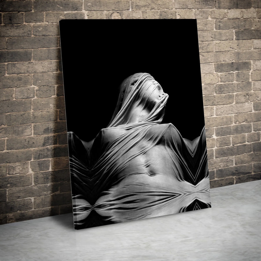 Veiled Woman Wall Art | Abstract Surreal Black and White Photography | Gallery Quality Wrapped Canvas | Modern Home Decor Gift for Her