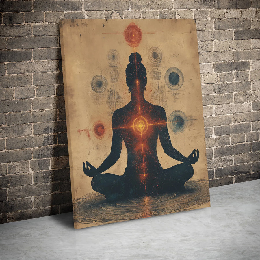 Spiritual Yoga Meditation Canvas | Chakra Alignment Silhouette Art | Premium Gallery Wrap Decor | Zen Home Office Gift