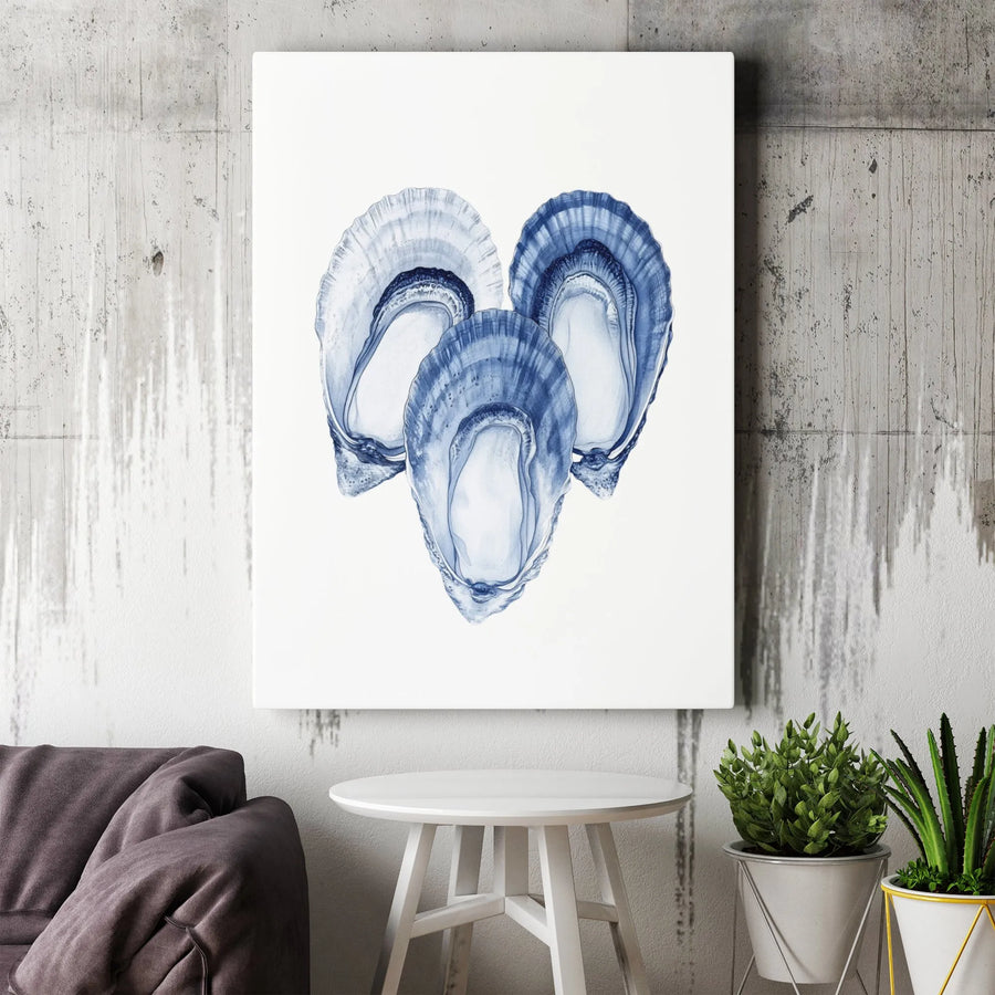Blue Oyster Shell Canvas Art | Coastal Watercolor Wall Decor | Premium Gallery Wrap Print | Beach House Aesthetic Gift for Home